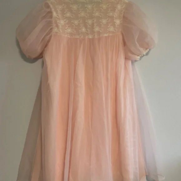 Vintage Nylon Peignoir Nightgown Set Pink and White Lace Babydoll - Picture 2 of 4